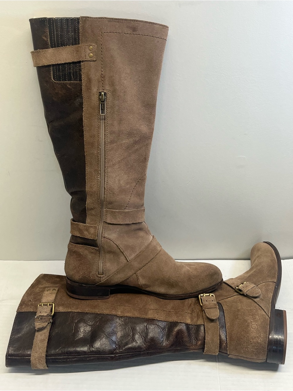 UGG Two-Tone Brown Suede & Leather Tall Riding Boots